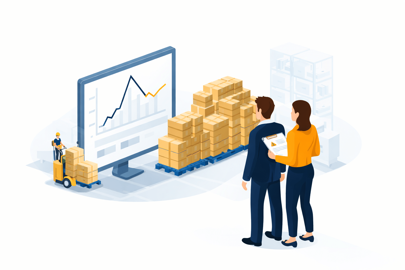 Post-peak fulfillment review showing leadership team analyzing warehouse performance after peak season